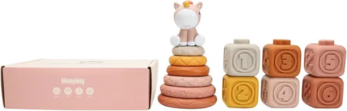 Miniatura 8 de Nueplay Juguetes Apilables Suaves para Bebés Niñas, Set de 12 Piezas de Anillos Suaves y Bloques de Formas con Adorno de Unicornio — Juguetes