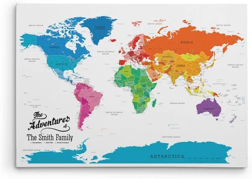 Póster personalizado en lienzo enrollado con mapa del mundo, arte de pared grande de 24 x 36 pulgadas, póster de mapa del mundo colorido, decoración