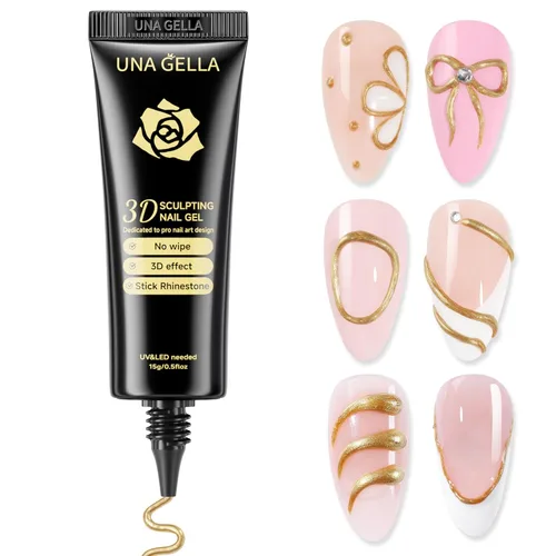 Miniatura 9 de UNA GELLA Esmalte de uñas en gel 3D blanco lechoso 15g, esmalte en gel para esculpir sin necesidad de limpieza, polvo para uñas cromadas, moldeado