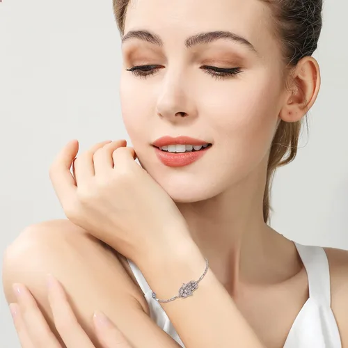 Miniatura 43 de Aniu Joyería de plata de ley 925 Hamsa de Fátima para mujer con circonita cúbica, viene con caja de regalo negra
