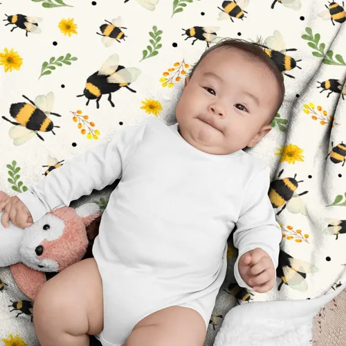 Miniatura 3 de Manta de franela de abeja – Manta cálida y acogedora de felpa floral de girasol para sofá, cama, sala de estar, decoración del hogar y regalos Abeja