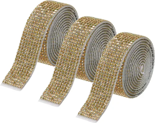 Miniatura 61 de MECCANIXITY 3 rollos de cinta de diamantes de imitación autoadhesiva de 3 yardas y 0.315 in para proyectos de artes y manualidades, pasteles de Beige