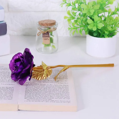 Miniatura 5 de Flor de lámina de oro de 24 quilates con lámina de oro artificial, regalo romántico para decoración de mesa del hogar ()