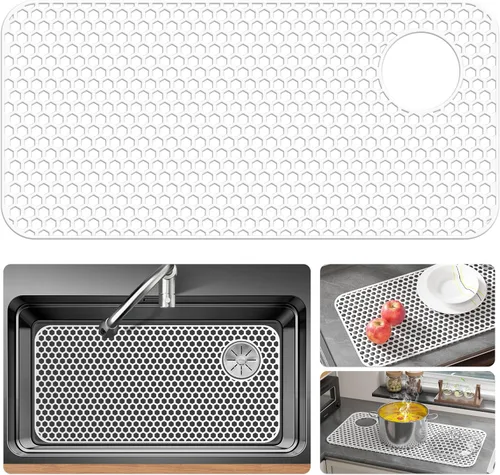 Miniatura 26 de Bestjing Tapete de silicona para fregadero - Protectores para fregadero de cocina con drenaje central, accesorio de rejilla de cocina de 26" x 14