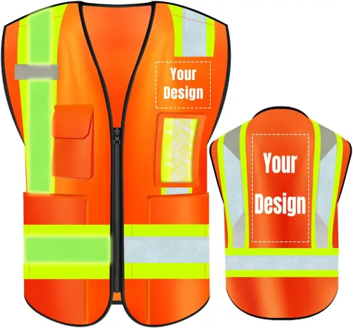 Miniatura 12 de Chaleco de seguridad de alta visibilidad con bolsillos de gran tamaño, personaliza tu logotipo Hi Vis, chaleco de seguridad reflectante Negro
