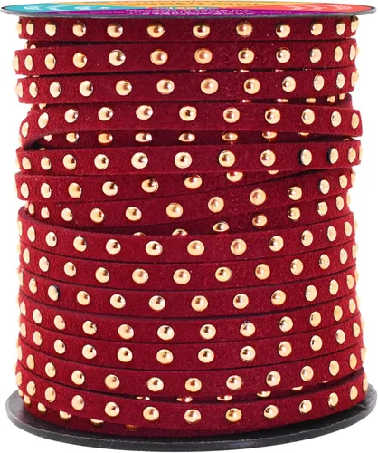 Miniatura 35 de Mandala Crafts Cordones de gamuza sintética para fabricación de joyas, 20 yardas, tiras de cordones de cuero con tachuelas doradas, cuerdas planas