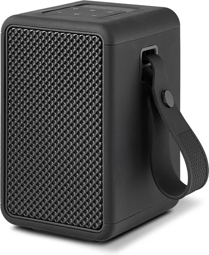 AT&T Essentials - Altavoz Bluetooth retro de 15 W, IPX6 impermeable, Bluetooth 5.3, modos de luz LED, control de graves y agudos, batería de 12