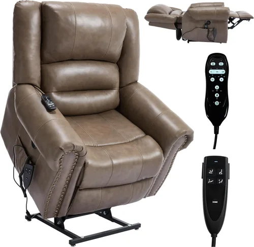 Miniatura 12 de Silla elevadora eléctrica de doble motor, silla reclinable plana con masaje y calor para personas mayores, control remoto, posición infinita, Negro