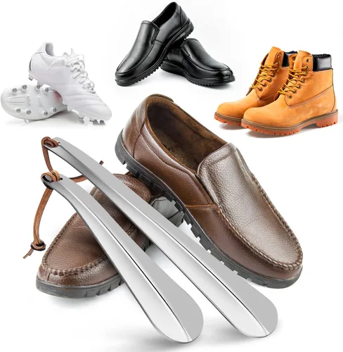 Miniatura 3 de Juego de cuernos de zapatos, juego de cuernos largos y cortos, cuernos de zapatos de viaje portátiles, cuerno de zapatos de metal largo de acero