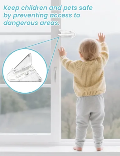 Miniatura 3 de Maveek Paquete de 8 cerraduras de puerta corredera a prueba de bebés, cerraduras de seguridad a prueba de niños, pestillo de ventana transparente