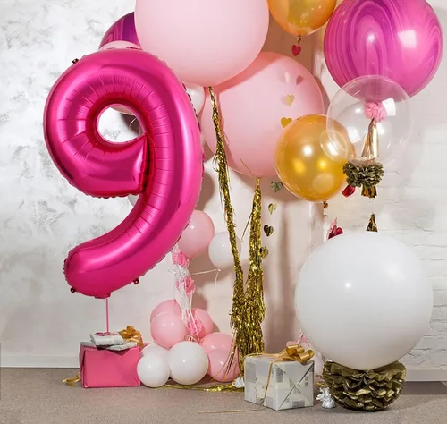 Miniatura 3 de Globos grandes de 40 pulgadas de color rosa intenso con el número 9, globos gigantes de Mylar para cumpleaños, aniversario, fiesta, graduación