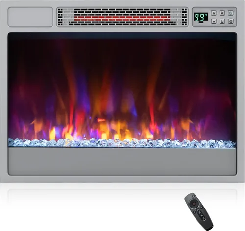 Miniatura 11 de Tangkula - Inserto eléctrico de chimenea de cuarzo infrarrojo de 23 pulgadas con control remoto, calentador de chimenea empotrado de 1500 W