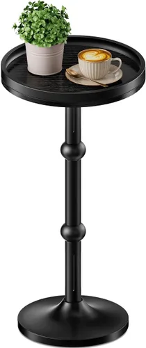 Mesa auxiliar redonda pequeña, mesa de café para espacios pequeños, mesita de noche moderna con patas de metal, base de hierro con pedestal con peso