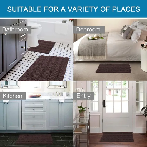 Miniatura 490 de H.VERSAILTEX Alfombras de baño para cuarto de baño, antideslizantes, tapetes de baño extragruesos, de felpilla, a rayas, alfombra de 20" x 32