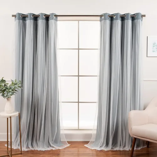 Miniatura 43 de Best Home Fashion Juego de 2 paneles de ventana de tul de encaje con aislamiento térmico y ojales de níquel de acero inoxidable para dormitorio