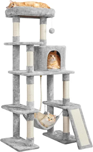 Miniatura 10 de Yaheetech Árbol resistente de 54 pulgadas para gatos grandes, condominio de gatitos de varios niveles con postes rascadores, hamaca y percha
