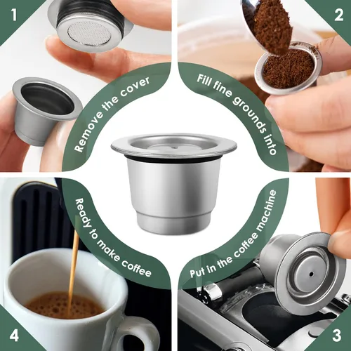 Miniatura 4 de LIHONG - Cápsulas de café reutilizables de acero inoxidable, cápsulas de café reutilizables, cápsulas de espresso reutilizables compatibles