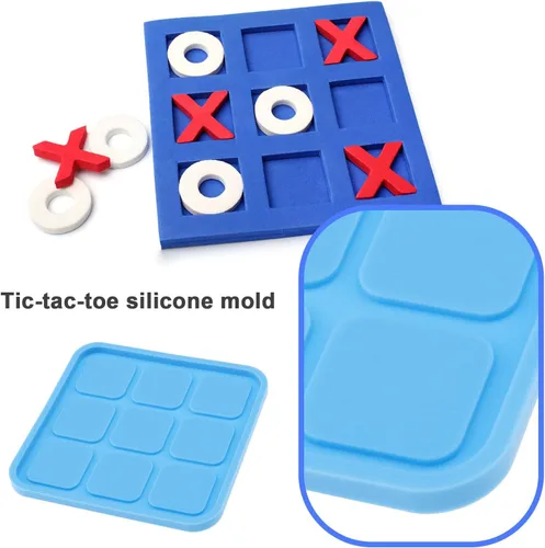 Miniatura 2 de Juego de mesa de 5 piezas de moldes de silicona para juegos de mesa Tic Tac Toe Moldes de silicona X O Board Moldes de resina epoxi moldes