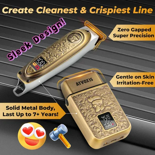 Miniatura 6 de Maquinilla de afeitar de cuerpo de metal afilada T-Blade recortadora de pelo/barba con 4 protectores y kit de afeitado cerrado para hombres