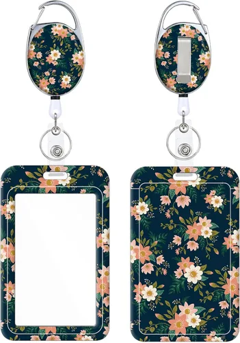 Miniatura 26 de Portainsignia Retráctil, Carrete de Insignia con Clip para Cinturón de Patrón Estampado Lindo con Llavero, Protector de Tarjeta de Identificación
