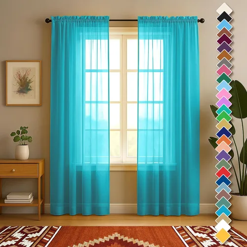 Miniatura 47 de YHSF Cortinas traslúcidas – Juego de 2 paneles para decoración del hogar – Elegantes cortinas de gasa sólida con bolsillo para barra