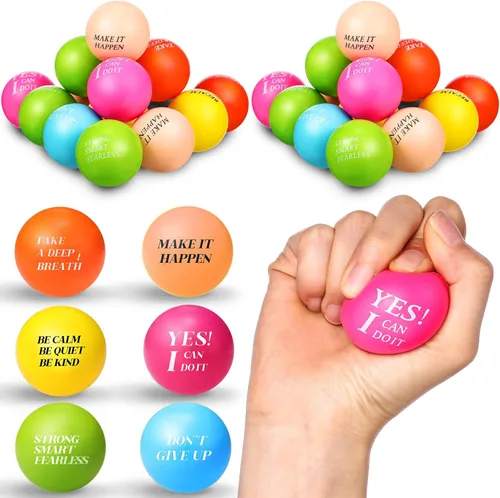Miniatura 10 de Sotiff 100 bolas de estrés a granel para adultos, espuma colorida para aliviar el estrés, juguetes de regalo con citas motivacionales, bolas