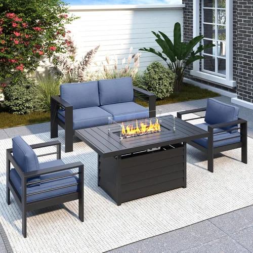 Miniatura 62 de Solaste Juego de muebles de patio de aluminio para todo tipo de clima, moderno juego de muebles de metal para exteriores con asientos profundos