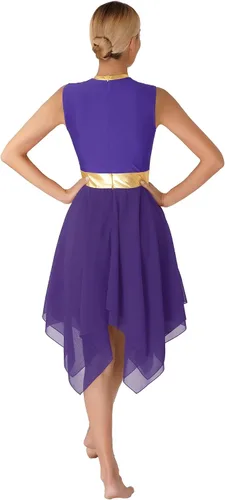 Miniatura 3 de Women's Asymmetrical Praise Dance Costume Sleeveless Color Block Lyrical Modern Dance Dress