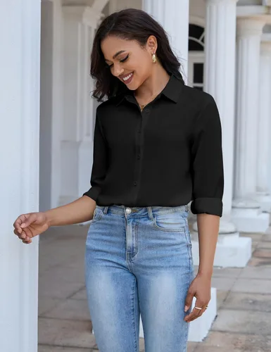 Miniatura 5 de Camisa clásica de botones para mujer, manga larga con cuello, blusa de gasa para trabajo y oficina