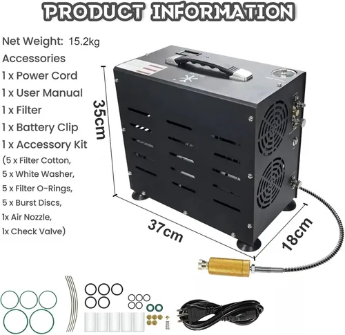 Miniatura 6 de TUXING Compresor de aire PCP de 4500 PSI Compresor de tanque de buceo de doble cilindro de 800 W Sistema de enfriamiento de ventilador integrado