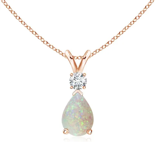 ANGARA Collar con colgante de lágrima de ópalo natural con diamante para mujeres, niñas en oro macizo de 14 quilates, platino Regalo de joyería de