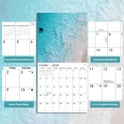 Miniatura 5 de Calendario de pared 2026 BEACHES, calendarios de pared colgantes de 12 meses, calendarios de playa 2026, 12 x 24 pulgadas (abierto), papel grueso