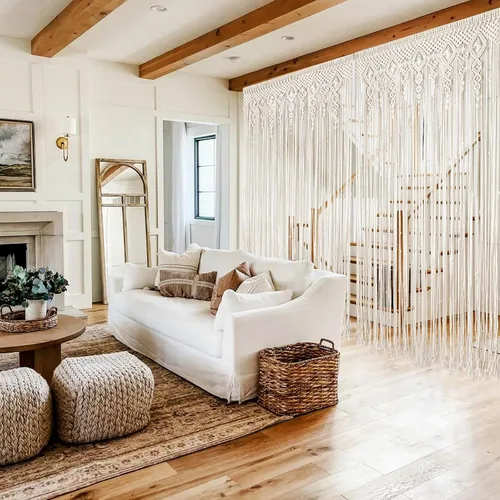 Miniatura 2 de Foreate Cortinas de macramé largas de algodón para colgar en la pared, cortina bohemia con cuentas para ventana, puerta, telón de fondo de boda