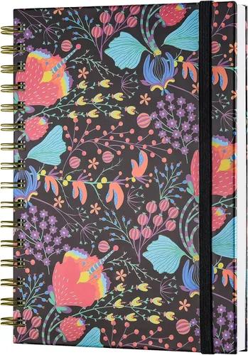 Miniatura 10 de Cuaderno de espiral, diario rayado A5 para mujer, diario en espiral de tapa dura con 2 bolsillos, cuadernos con rayas universitarias, lindo cuaderno