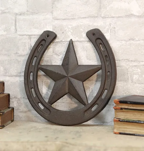 Miniatura 8 de Ebros Gift Herradura de metal de hierro fundido rústico de 10 anchos con decoración de pared de estrella occidental, placa de arte recortada