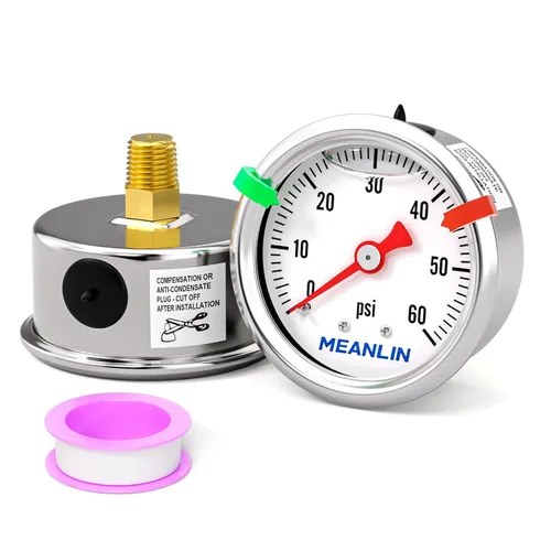 MEANLIN MEASURE - Manómetro de presión de 0~60 psi, relleno de glicerina, esfera con cara de 1.5 pulgadas, NPT de 1/8 de pulgada, manómetro de acero