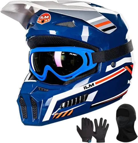 Miniatura 10 de ILM Casco para motocross juvenil, casco ATV para niños, motocross, BMX, motocicleta todoterreno con gafas, guantes, máscara DOT modelo MT601Y