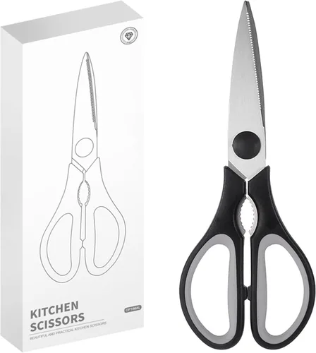 Tijeras de cocina negras y grises, tijeras de cocina Rkqoa de alta resistencia, tijeras aptas para lavavajillas, suministros esenciales de cocina
