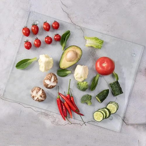 Miniatura 7 de VASUHOME Tabla de cortar de vidrio templado para cocina (12 x 16 pulgadas), tabla de cortar de vidrio transparente de larga duración para encimera
