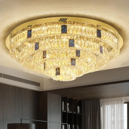 Miniatura 11 de Candelabro de cristal LED moderno de 32 pulgadas para sala de estar, lámpara redonda de cristal de 3 niveles, lámpara de techo de cristal negro