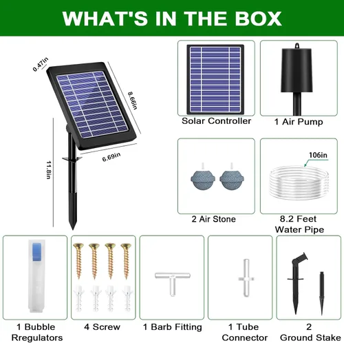 Miniatura 8 de Aireador solar de estanque con bomba de aire, 3 modos (18H/36H/72H) Aireador solar para estanques al aire libre, bomba de aire solar de 4 W y 2200