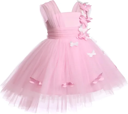 Miniatura 3 de ODASDO Vestido de mariposa para bebés y niños pequeños, sin mangas, de tul alto, bajo, princesa, boda, ocasión especial, vestido de baile de noche