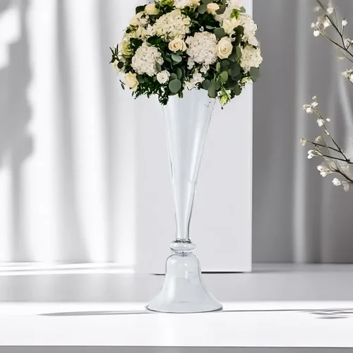Miniatura 21 de Efavormart - Juego de 2 centros de mesa de trompeta con adornos de cristal transparente de 31 pulgadas, jarrón reversible de plástico para flores