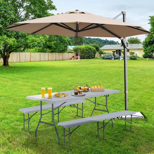 Miniatura 9 de Goplus Banco plegable de plástico de 6 pies, asiento plegable portátil con capacidad de 550 libras para interiores y exteriores, picnic, fiesta