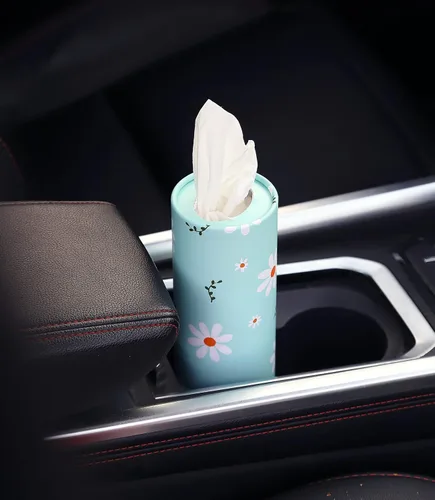 Miniatura 4 de Portapañuelos para coche con pañuelos faciales a granel - cilindro de 4 paquetes de pañuelos para coche, portapañuelos para automóvil, pañuelos