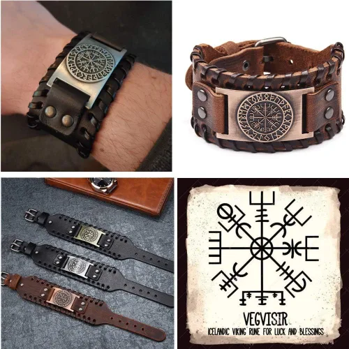 Miniatura 5 de GelConnie - Pulsera de piel con amuleto vikingo y talismán escandinavo celta pagano