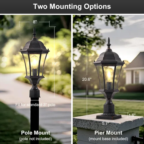 Miniatura 5 de Luces de poste para exteriores de 24 pulgadas con sensor de anochecer a amanecer, farol de aluminio grande para montaje en muelle de poste de poste