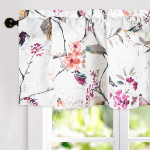 Miniatura 15 de VOGOL Cenefa de pájaro y bayas, decoración clásica de ventana de campo americano con estampado botánico, cortina de bolsillo para barra fácil