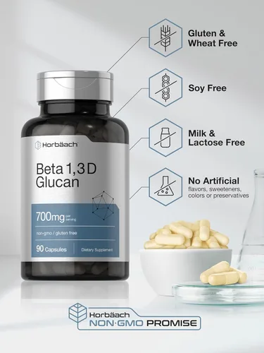 Miniatura 5 de Horbäach Beta Glucan 1 3D 700 mg 90 Cápsulas Beta 1,3, 1,6 D Glucano Suplemento sin OMG, sin gluten