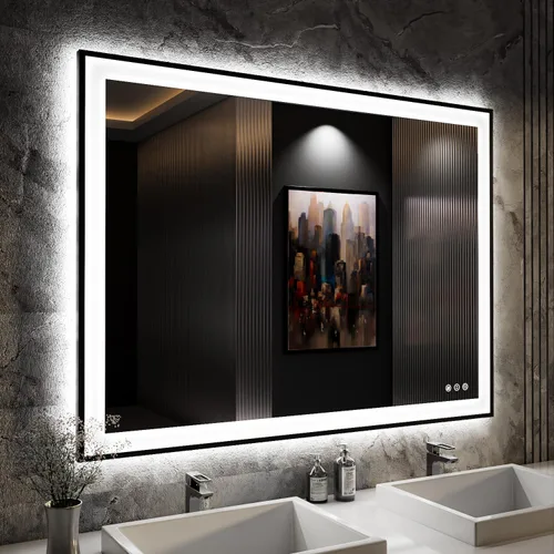 Miniatura 32 de ISKM Espejo LED con marco para baño de 20"x28", espejo de baño LED regulable con luces, antivaho, espejo iluminado frontal y retroiluminado de 3